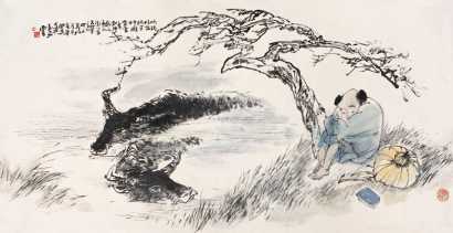 王西京 甲子（1984年）作   牧笛 镜心